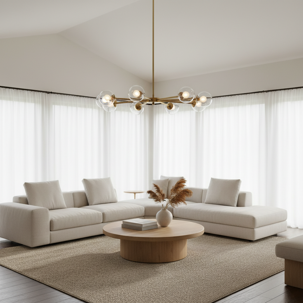 Montserrat Nine-Light Pendant Alabaster Brass Fixture