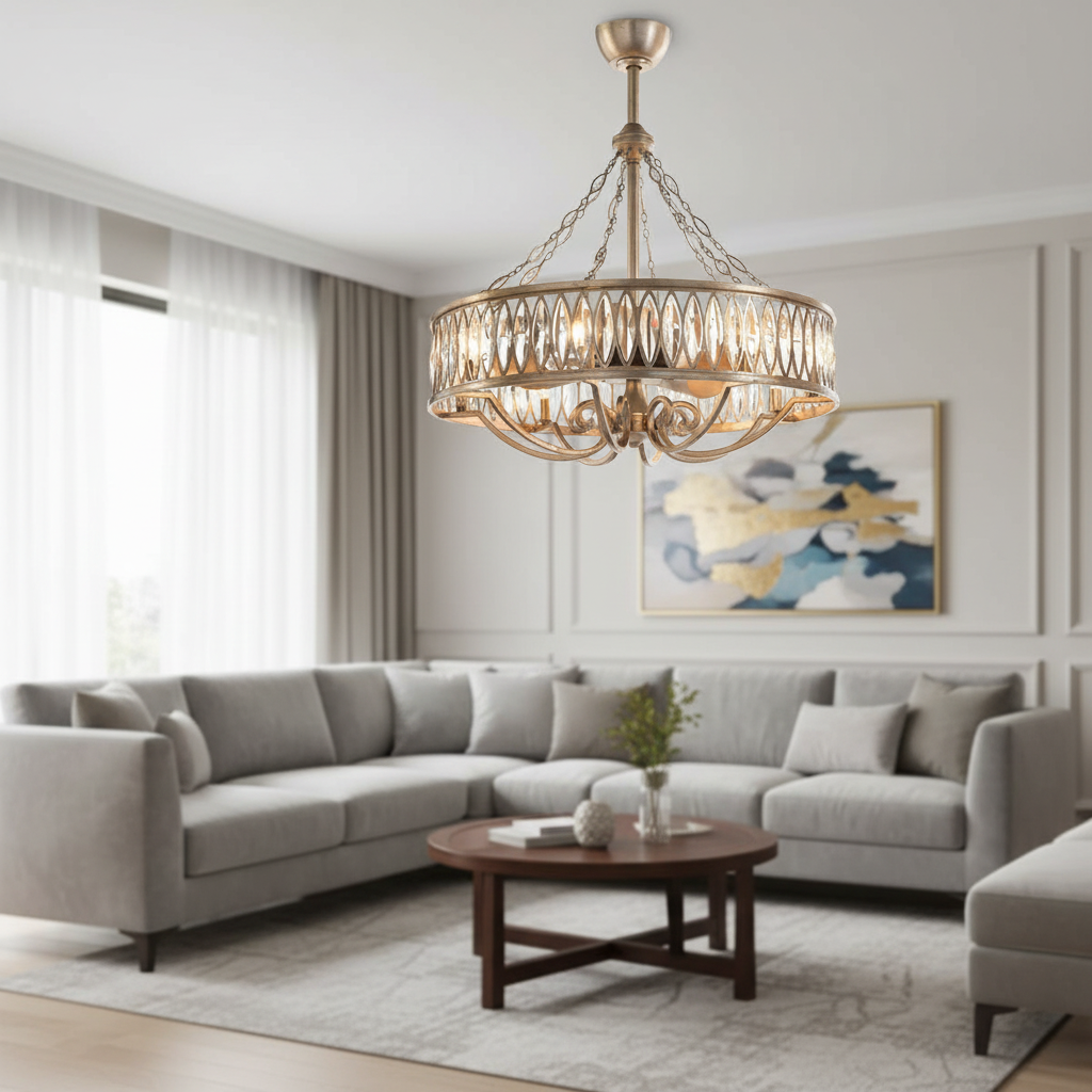Marquise Crystal Eight-Light Pendant With Fan Fixture DesignV