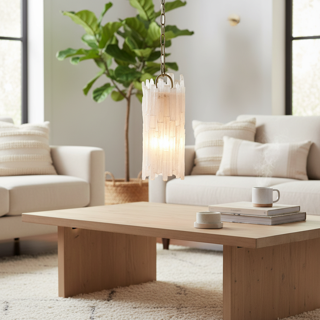 Natural Selenite Single-Light Pendant Fixture Design