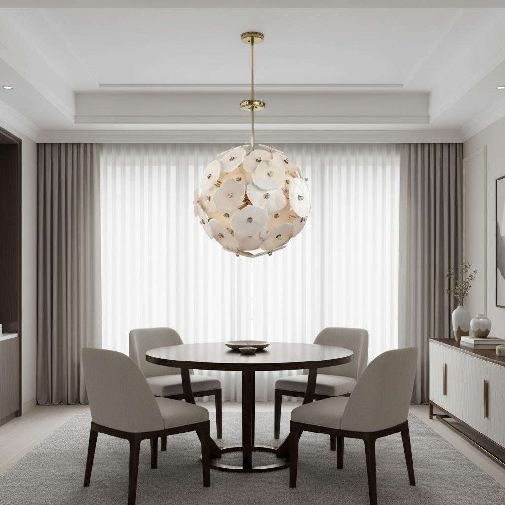 Montserrat Nine-Light Pendant Alabaster Brass Fixture