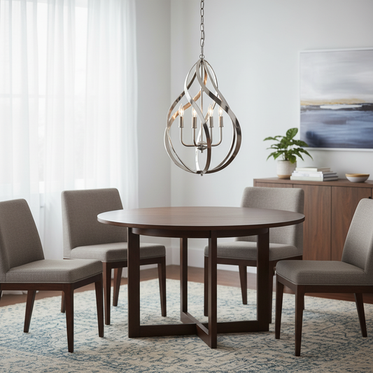 Nickel Swirl Ribbons Five Light Pendant Chandelier