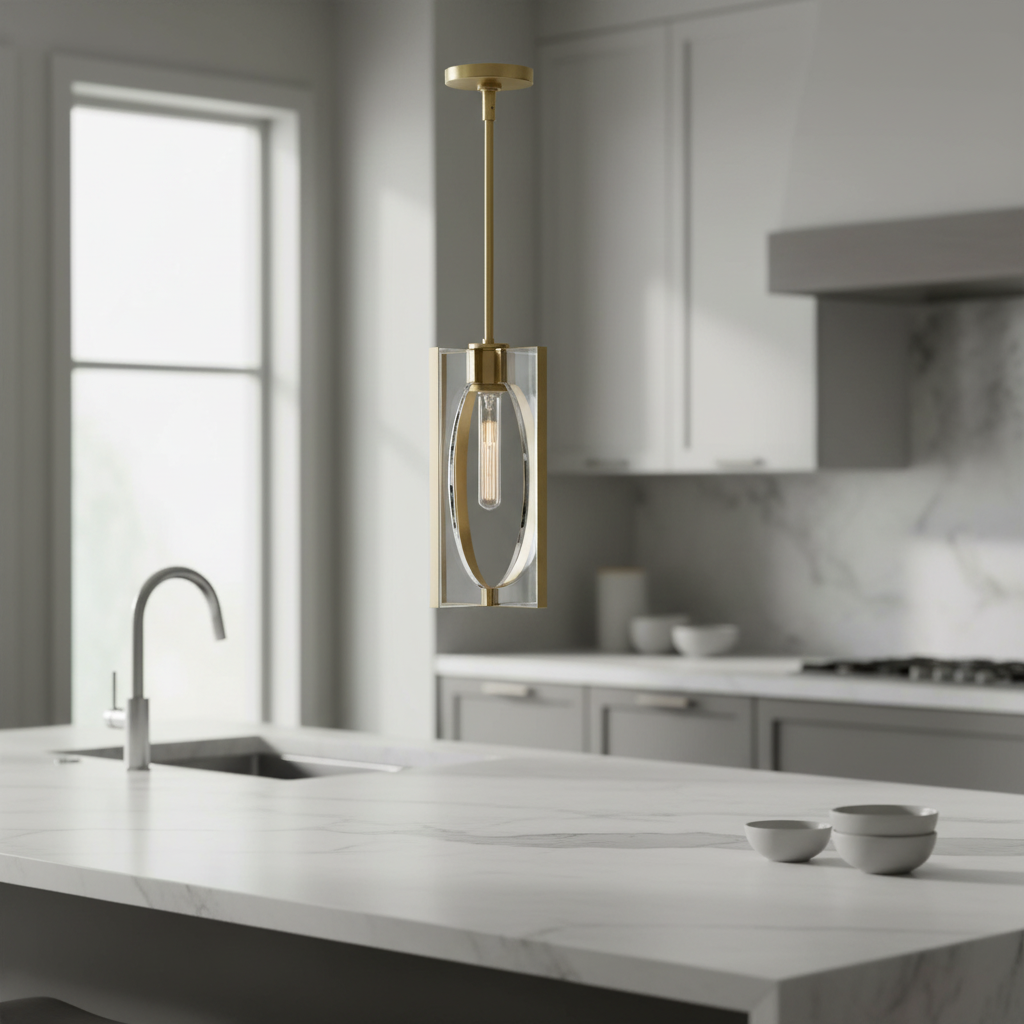 Genesis Acrylic Antique Brass Single Droplight Pendant