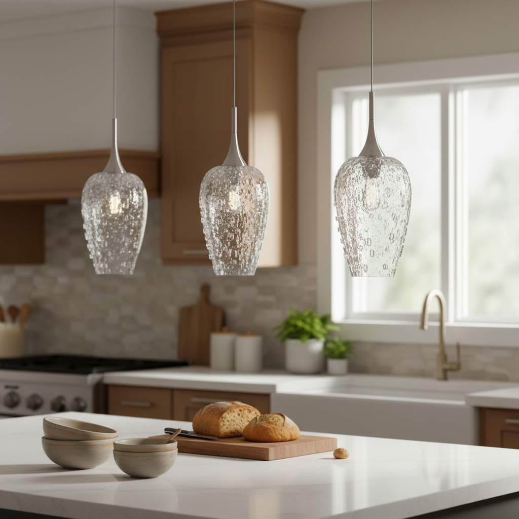 Aureo Single-Light Seeded Glass Pendant Nickel